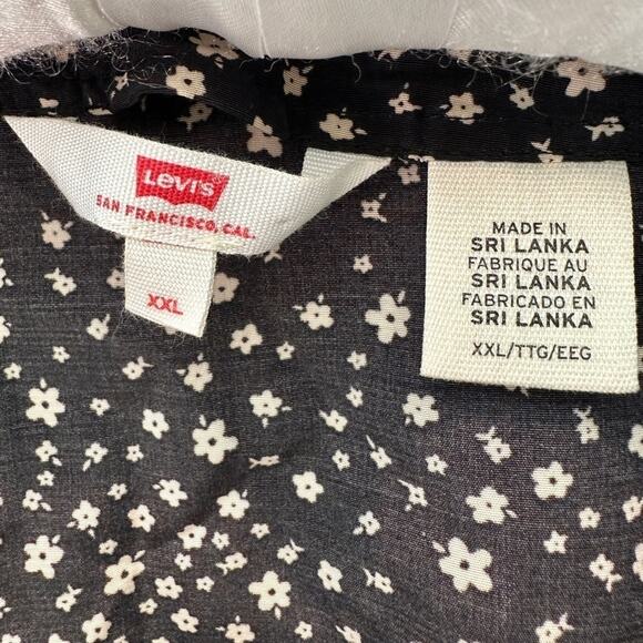 LEVI’S Plus Size Puff Sleeve Floral Peplum Blouse Black White Ditsy Print | XXL - Picture 7 of 8